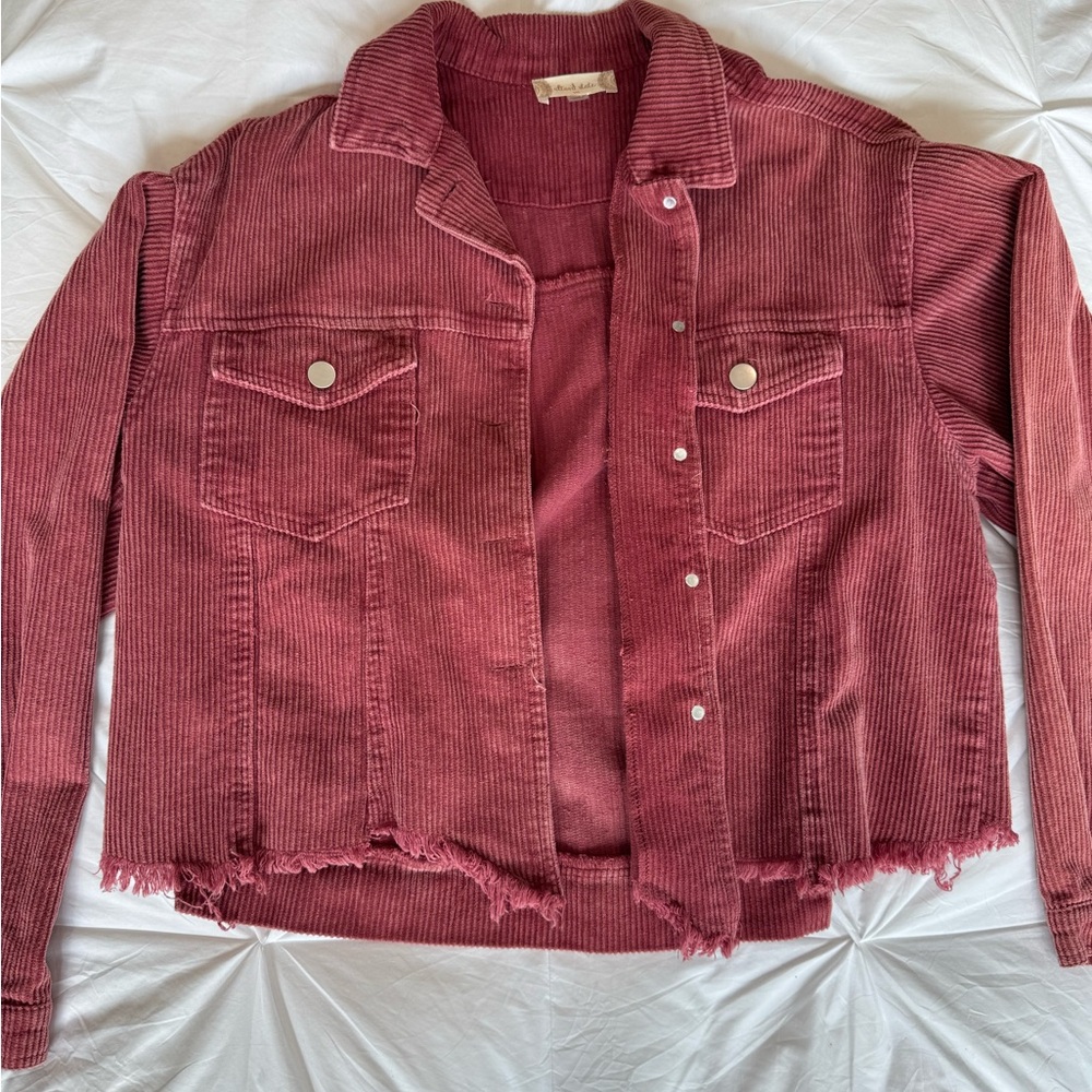 Altar'd State Corduroy Jean Jacket in Deep Pink